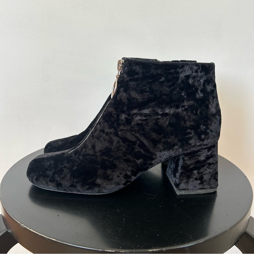 Jeffrey Campbell Black Velvet Block Heel Ankle Boots